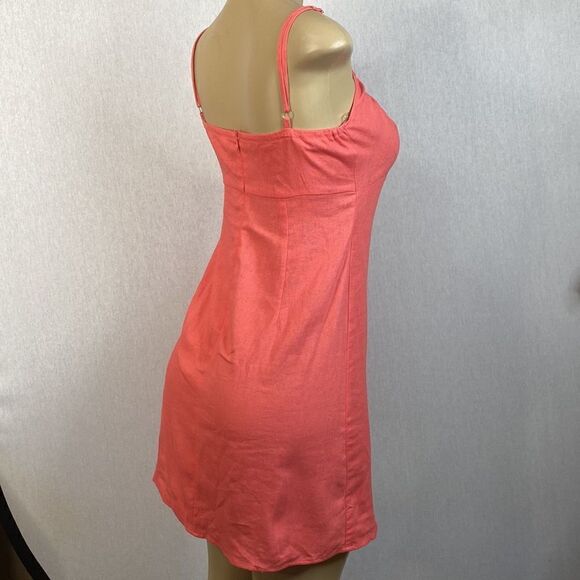 Bebop Juniors Sz 3 Coral linen adjustable spaghetti strap dress. Great Condition - Picture 3 of 10
